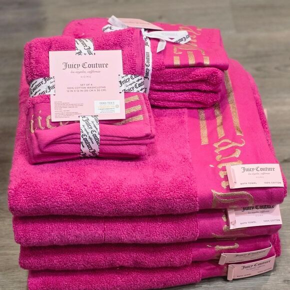 Juicy Couture Home Gold Embossed Stripes Signature Logo Oversized Bath Towel Set - Picture 5 of 12